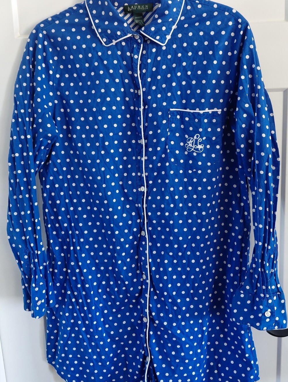 Ralph Lauren Royal Blue & White Polka Dot Girls Nightgown Medium